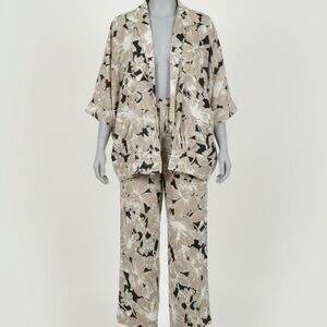 Vintage 80s-90s 2 pc Leisure Suit Womens Large Straight Leg Pant Suit Set Travel